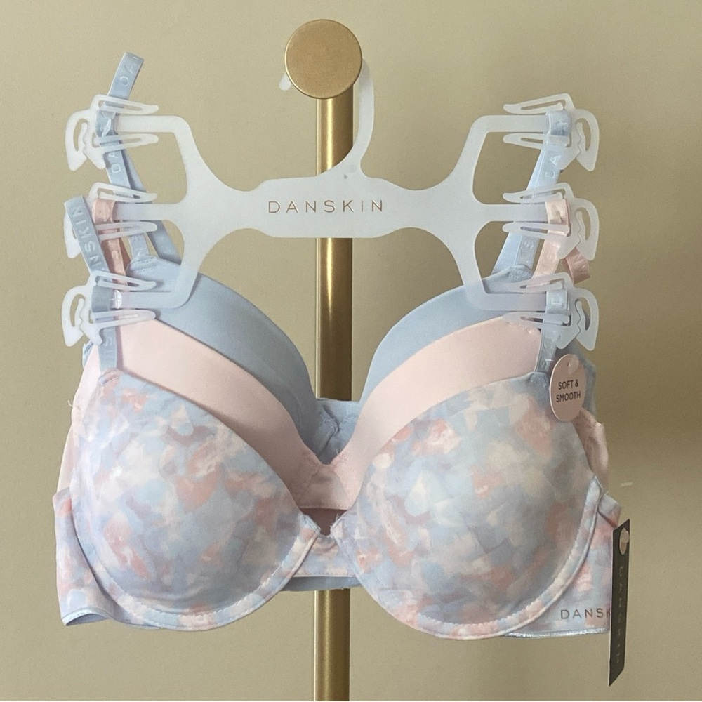 Danskin Assorted 3-Pack Brushed Microfiber Bras | Solid Hearts- Blue & Pink